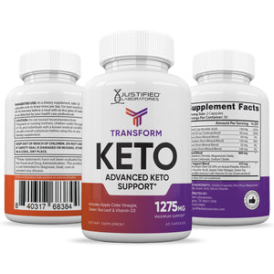 all sides of bottle of Transform Keto ACV Pills 1275MG