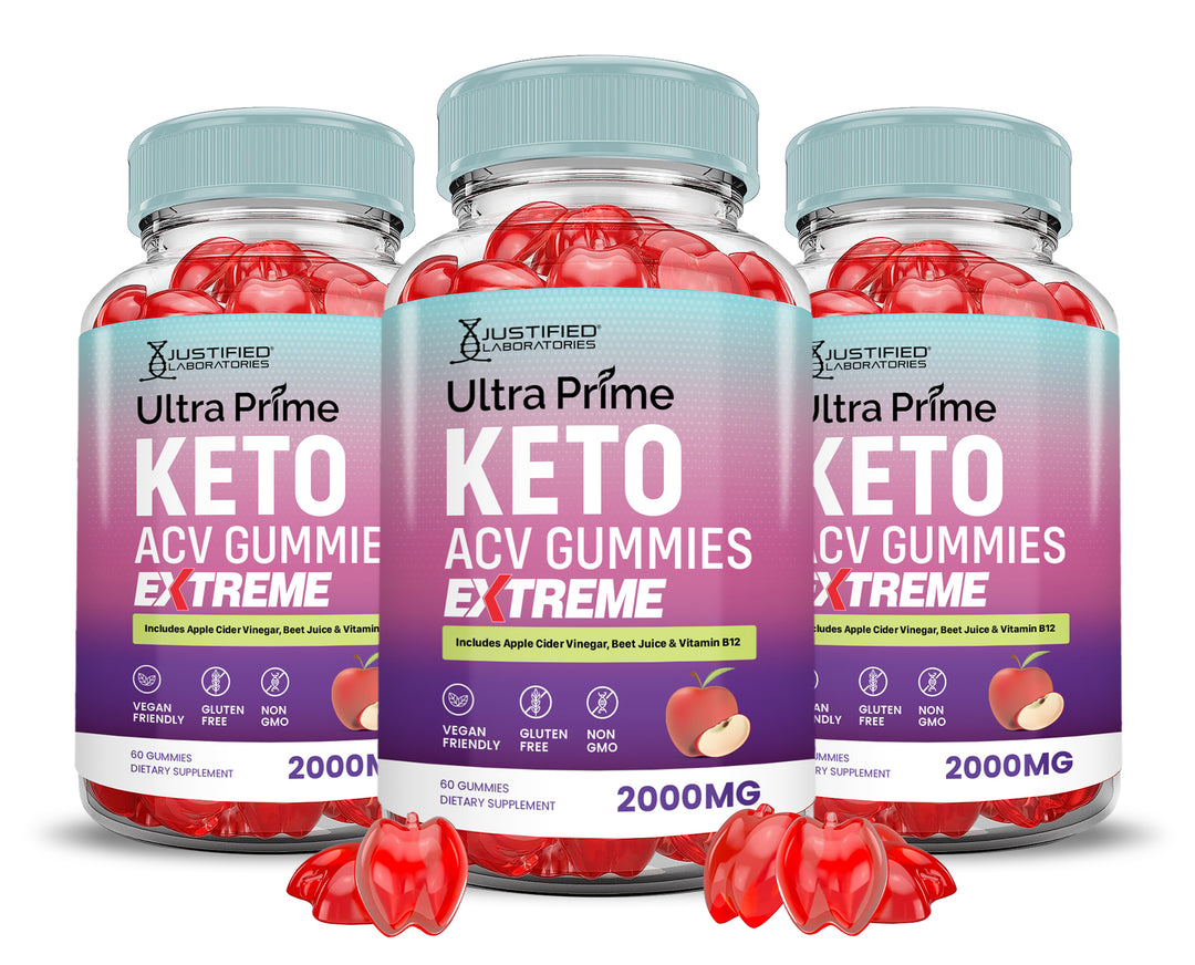3 Bottles 2 x Stronger Ultra Prime Keto ACV Gummies Extreme 2000MG