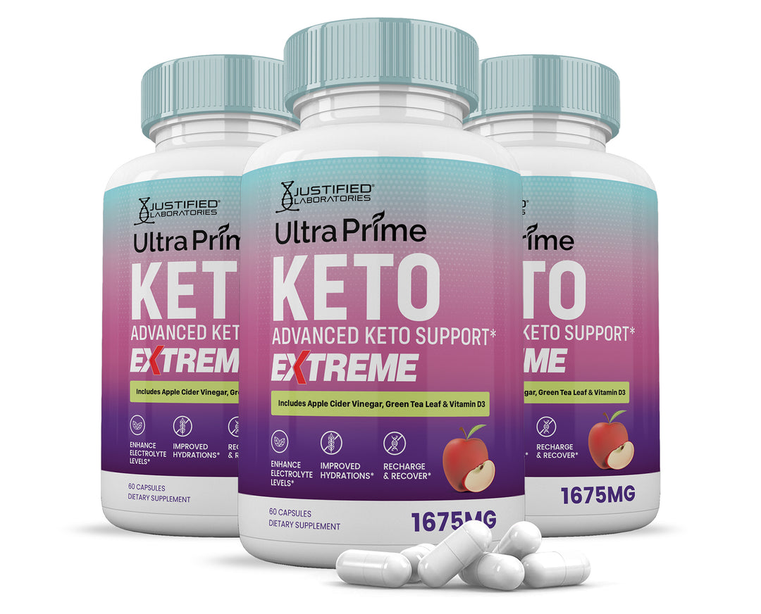 3 Bottles Ultra Prime Keto ACV Extreme Pills 1675MG