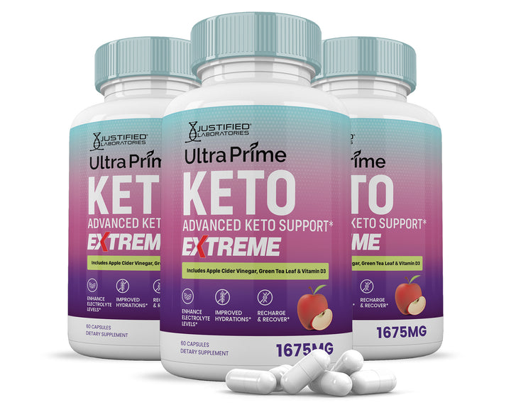 3 Bottles Ultra Prime Keto ACV Extreme Pills 1675MG