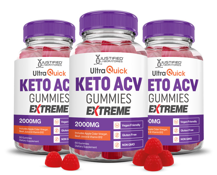 3 Bottles Ultra Quick Keto ACV Gummies Extreme 2000mg