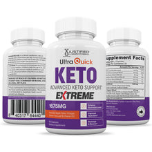 Load image into Gallery viewer, 3 sides of bottle of Ultra Quick Keto ACV Extreme Pills 1675MG