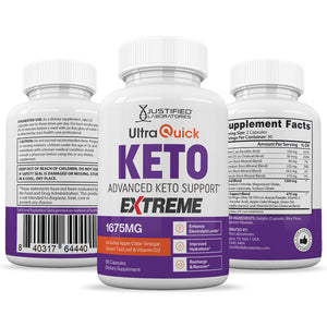 3 sides of bottle of Ultra Quick Keto ACV Extreme Pills 1675MG