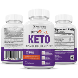 3 sides of bottles of Ultra Quick Keto ACV Pills 1275MG