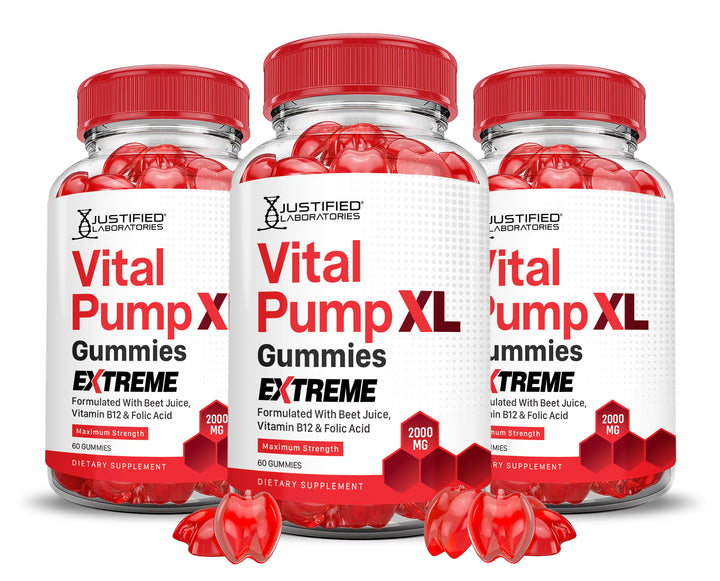 3 Bottles 2 x Stronger Vital Pump XL Extreme Performance Gummies 2000MG