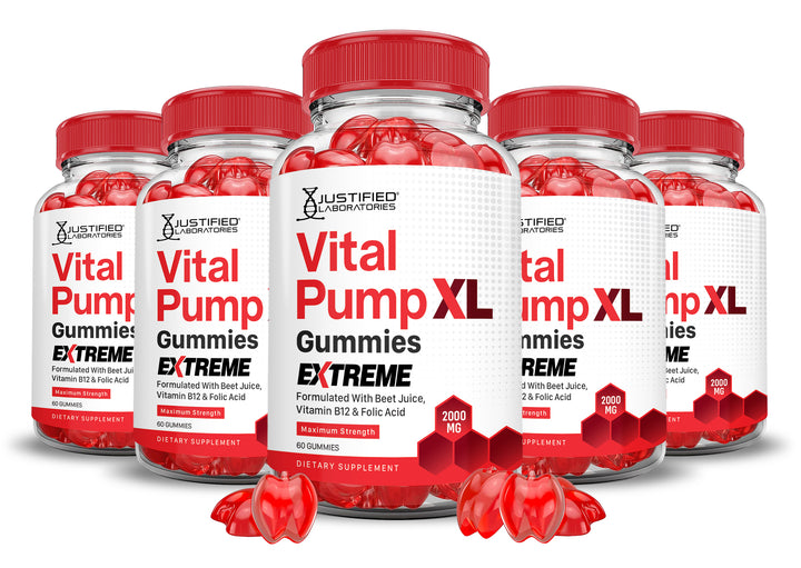 5 Bottles 2 x Stronger Vital Pump XL Extreme Performance Gummies 2000MG