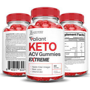 3 Sided of Bottle of Valiant Keto ACV Gummies Extreme 2000mg