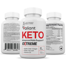 Load image into Gallery viewer, 3 sides of bottle of Valiant Keto ACV Extreme Pills 1675MG