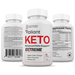 3 sides of bottle of Valiant Keto ACV Extreme Pills 1675MG