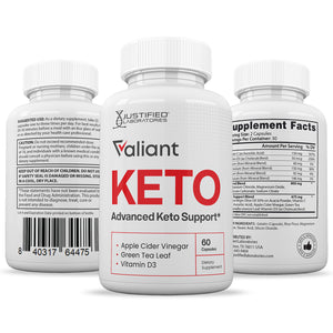 3 sides of bottle of Valiant Keto ACV Pills 1275MG