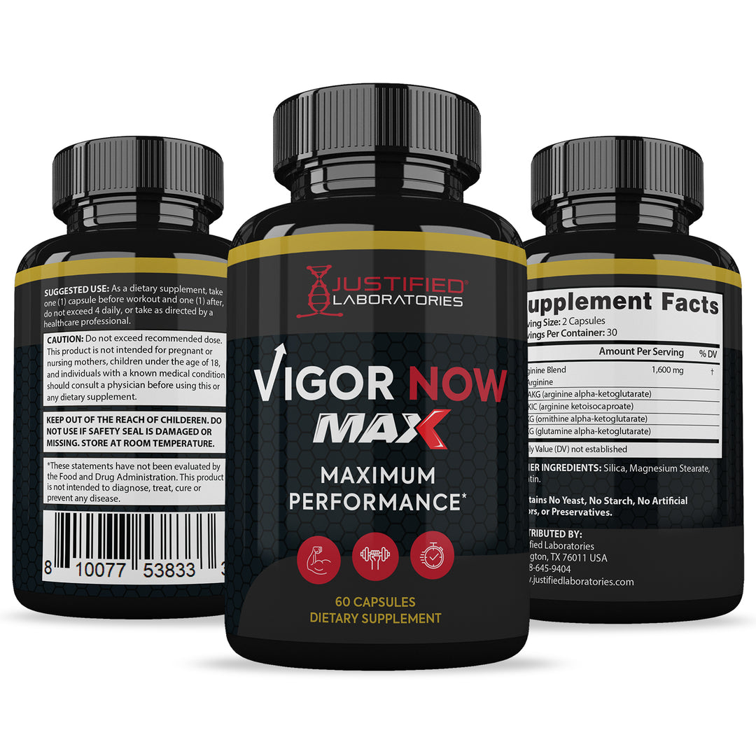 All sides of bottle of the Vigor Now Max Men’s Health Supplement 1600mg