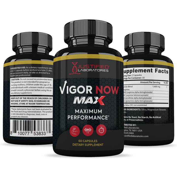 All sides of bottle of the Vigor Now Max Men’s Health Supplement 1600mg