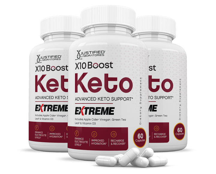 3 Bottles of X10 Boost Keto ACV Extreme Pills 1675MG