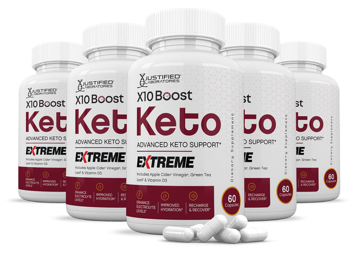 5 Bottles of X10 Boost Keto ACV Extreme Pills 1675MG