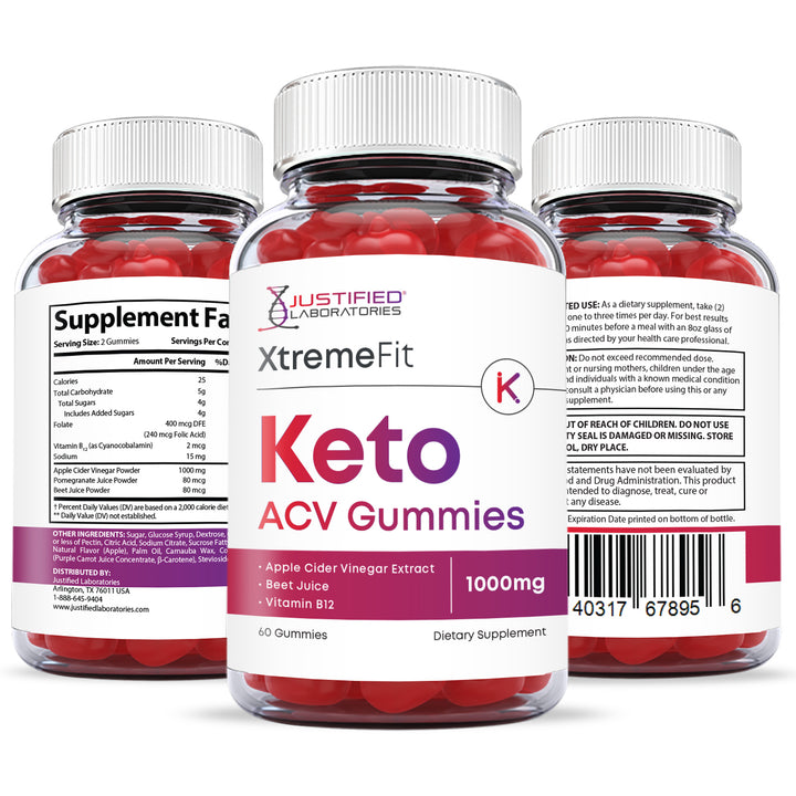 All sides of bottle of the Xtreme Fit Keto ACV Gummies 1000MG