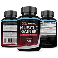 Carica l&#39;immagine nel visualizzatore di Gallery, All sides of bottle of the XL Real Muscle Gainer Men’s Health Supplement 1484mg