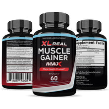 Carica l&#39;immagine nel visualizzatore di Gallery, All sides of bottle of the XL Real Muscle Gainer Max Men’s Health Supplement 1600mg