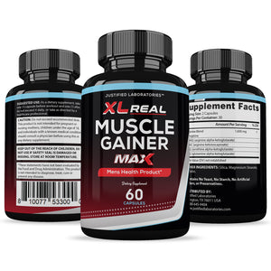 All sides of bottle of the XL Real Muscle Gainer Max Men’s Health Supplement 1600mg