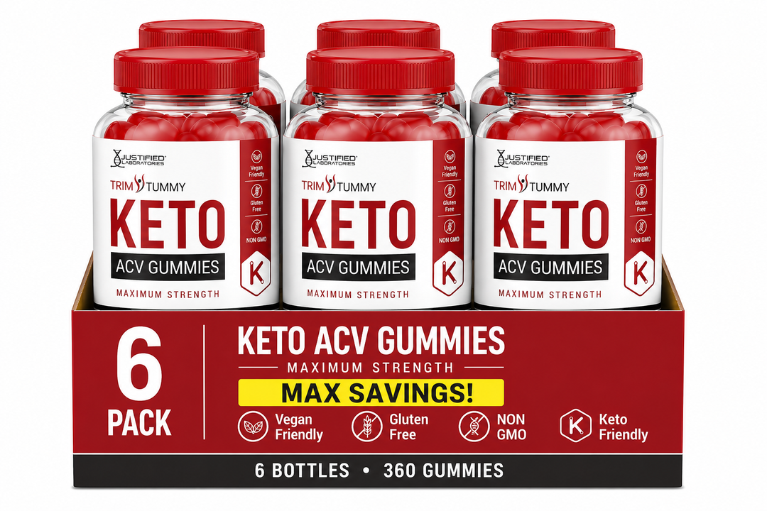 6-pack of Keto ACV Gummies with red and white packaging on a white background
