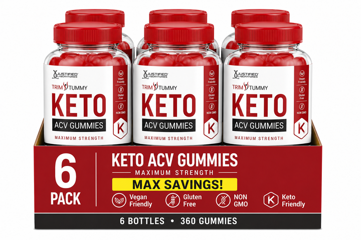 6-pack of Keto ACV Gummies with red and white packaging on a white background