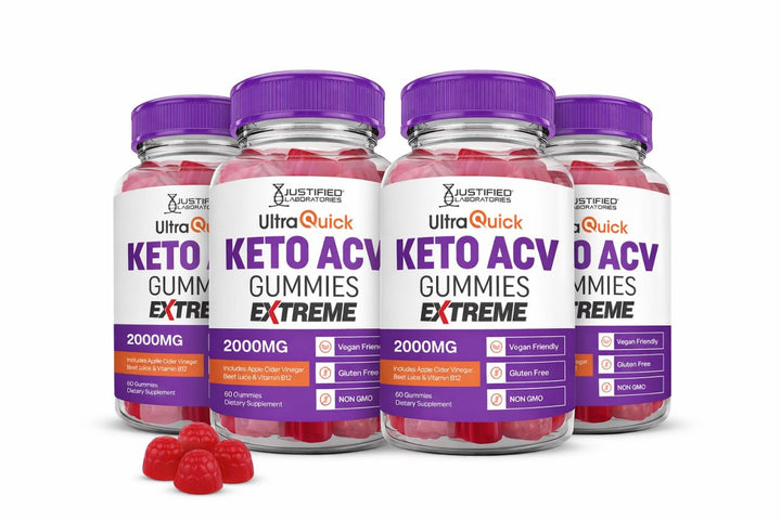 4 Bottles 2 x Stronger Ultra Quick Keto ACV Gummies Extreme 2000mg