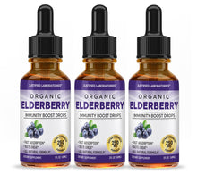 Cargar imagen en el visor de la Galería, 3 bottles of Organic Elderberry Drops Liquid Extract Daily Immune System Support 250MG Sambucus Nigra for Kids &amp; Adults
