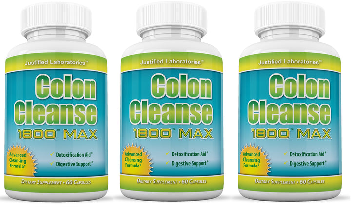 3 bottles of Colon Cleanse 1800 Max Detox Cleanse All Natural with Acai Fruit and Fennel Seeds 60 Capsules