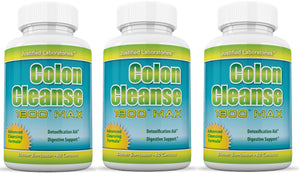 3 bottles of Colon Cleanse 1800 Max Detox Cleanse All Natural with Acai Fruit and Fennel Seeds 60 Capsules