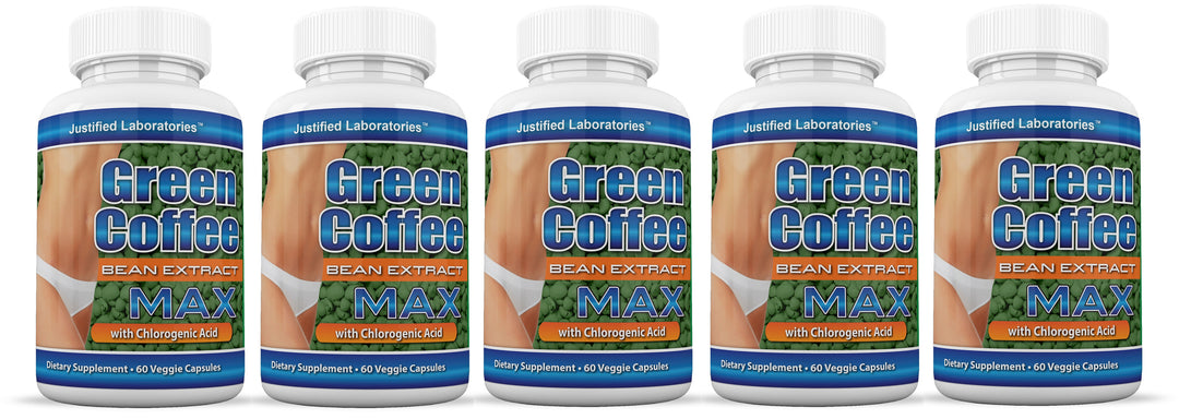 5 bottles of Pure Green Coffee Bean Extract 800mg 50% Chlorogenic Acid 60 Capsules