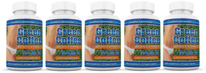 5 bottles of Pure Green Coffee Bean Extract 800mg 50% Chlorogenic Acid 60 Capsules