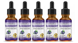 5 bottles of Organic Elderberry Drops Liquid Extract Daily Immune System Support 250MG Sambucus Nigra for Kids & Adults
