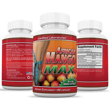 Cargar imagen en el visor de la Galería, All sides of bottle of the African Mango Max 1200 mg Extract Irvingia Gabonensis All Natural 60 Capsules