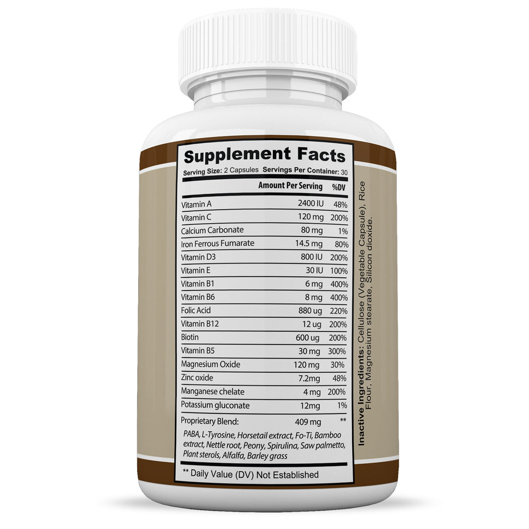 Supplement Facts of Anti Gray Hair 9000 Assist In Restoring Natural Hair Color and Helps Reduce Gray Hair 60 Capsules