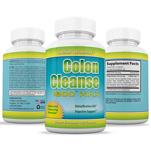 All sides of bottle of the Colon Cleanse 1800 Max Detox Cleanse All Natural with Acai Fruit and Fennel Seeds 60 Capsules