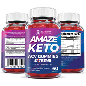 All sides of the bottle of the 2 x Stronger Amaze ACV Keto Gummies Extreme 2000mg