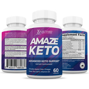 All sides of bottle of the Amaze Keto ACV Pills 1275MG