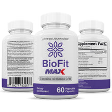 Cargar imagen en el visor de la Galería, All sides of bottle of the 3 X Stronger Biofit Max Probiotic 40 Billion CFU Supplement for Men and Women