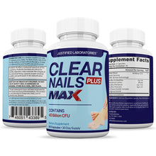 Load image into Gallery viewer, All sides of bottle of the 3 X Stronger Clear Nails Plus Max 40 Billion CFU Probiotic