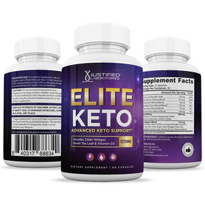 All sides of bottle of the Elite Keto ACV Pills 1275MG