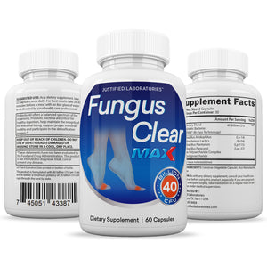 All sides of bottle of the 3 X Stronger Fungus Clear Max 40 Billion CFU Probiotic Pills