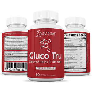 All sides of bottle of the Gluco Tru Premium Formula 688MG