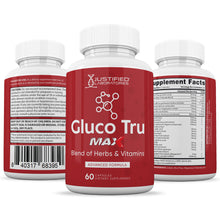 Load image into Gallery viewer, All sides of bottle of the Gluco Tru Max Advanced Formula 1295MG
