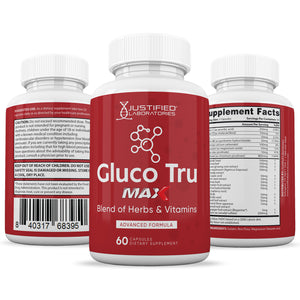 All sides of bottle of the Gluco Tru Max Advanced Formula 1295MG