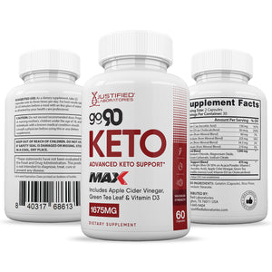 All sides of bottle of the Go 90 Keto ACV Max Pills 1675MG