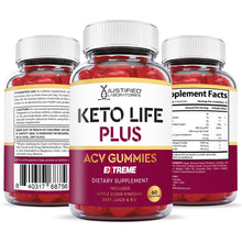 Cargar imagen en el visor de la Galería, All sides of bottle of the 2 x Stronger Keto Life Plus Extreme ACV Gummies 2000mg