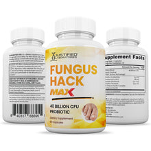 Load image into Gallery viewer, All sides of bottle of the 3 X Stronger Fungus Hack Max 40 Billion CFU Pills
