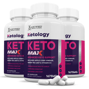 3 bottles of Ketology ACV Keto Max Pills 1675MG