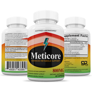 All sides of bottle of the Meticore Keto Pills Supplement 60 Capsules