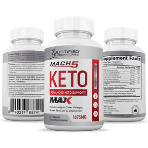 All sides of bottle of the Mach 5 Keto ACV Max Pills 1675MG