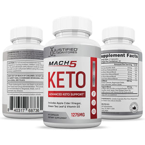All sides of bottle of the Mach 5 Keto ACV Pills 1275MG
